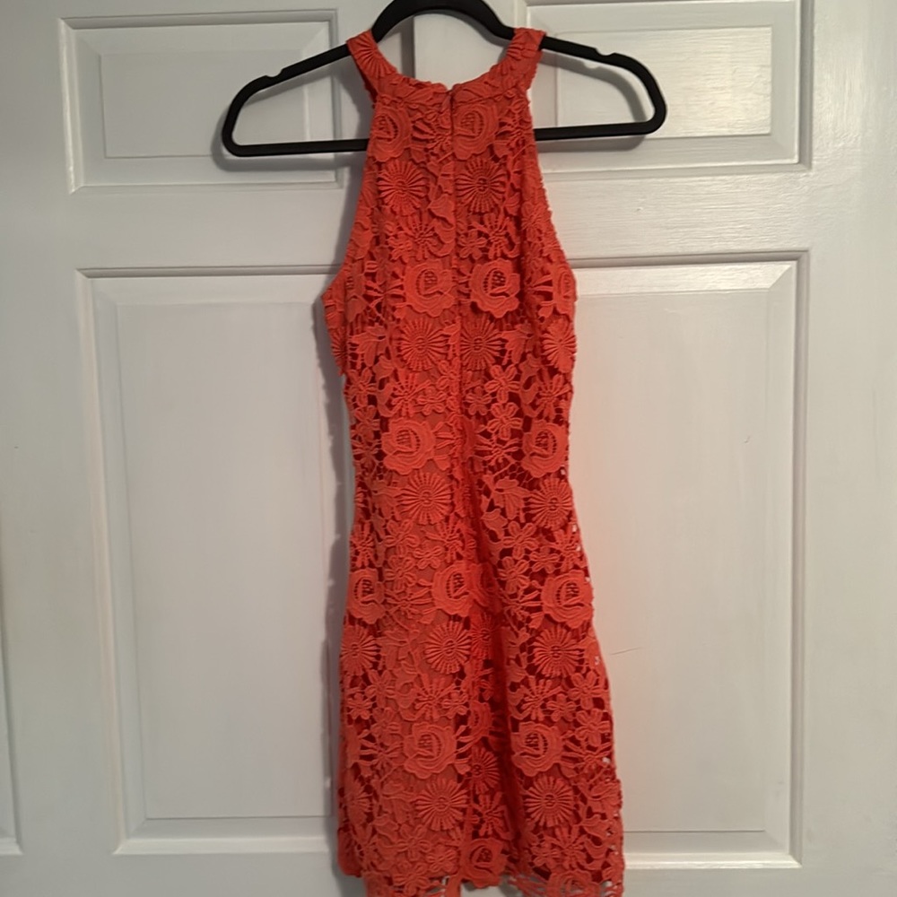 Love poem coral orange lace mini dress - Picture 6 of 7